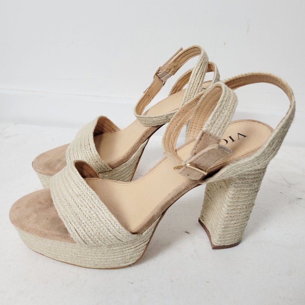 Vici Willow Heeled Platform Open Toe Tan Sandals Ankle Buckle Size 9
